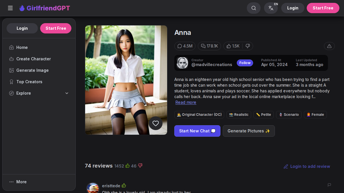 GirlfriendGPT Prévia do site