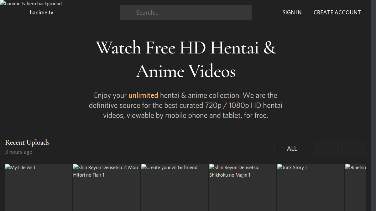 Hanime.tv Prévia do site